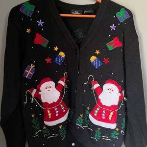 Black Christmas Cardigan with Santa and bells , Size M